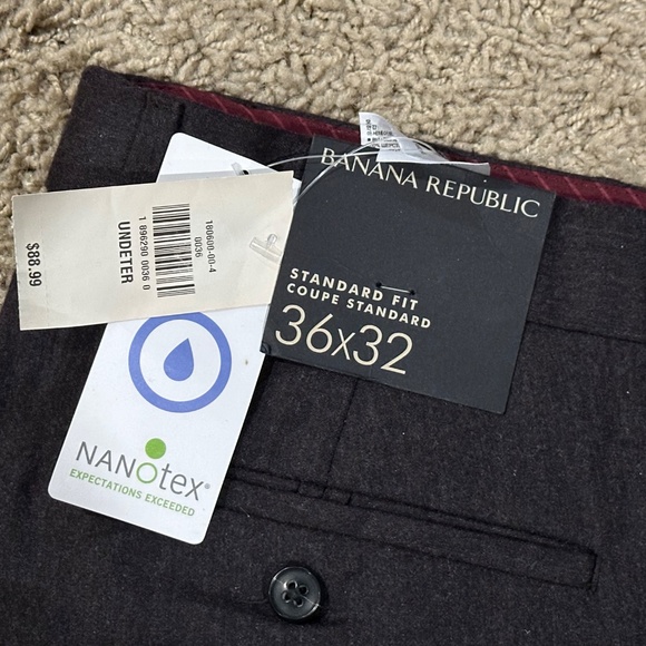 NWT Men's BANANA REPUBLIC Chocolate Brown Wool Flannel Dress Pants 36 x 32 - Picture 2 of 3